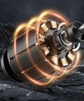 Heavy Duty Cordless Drill Kit Bad Boy motor with copper coils and magnetic design, illustrating power for drilling in wood or plastic.