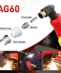 Top Grade 50 Pcs Ag60 Plasma Cutter Consumables Kit showing components like electrode, nozzle, and shield cup for cutting tasks.