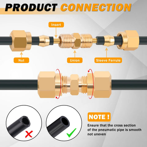 Brass DOT air brake line fitting kit with nuts, inserts, unions and sleeves for 1/4–5/8 in nylon tubing