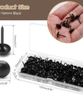 Top Shelf Black Round Head Upholstery Tacks 200 Pack 7X13Mm Metal Thumb Pins in storage case, showcasing black color and size details.