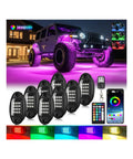 8 Pods RGB LED Rock Lights Kit for Jeep, Trucks, ATV, UTV, RZR, SUV and Golf Carts, Multicolor Underglow with RF Remote