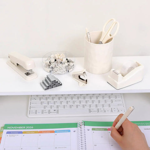 Must-Have All In One Desk Organizer Set For Home Office And School With Stapler Tape Dispenser Scissors Clips Paper Clips And Remover