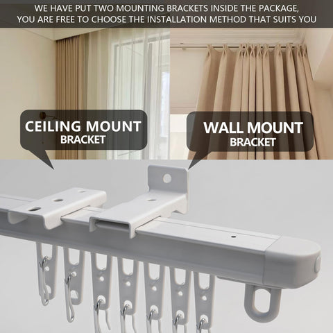 Retractable Ceiling Curtain Track System For Room Dividers And Showers Adjustable 31 To 59 Inches No Guesswork Hassle Free Fit Ceiling Mounted Curtain Rail Easy Install White Finish, ceiling and wall brackets shown