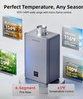 Pro Grade 199k Btu Natural Gas Tankless Water Heater With Smart Wifi And 10.3 Gpm Flow For Indoors showing temperature control features.