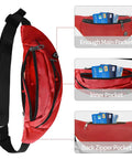 Red Waterproof Fanny Pack For Women And Men Crossbody Waist Bag With Zipper Adjustable Strap showing multiple secure pockets for active lifestyles