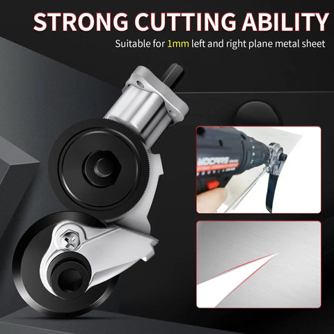 Heavy Duty Electric Drill Nibbler Attachment With Adapter for sheet metal cutting, demonstrating strong cutting ability for clean edges.