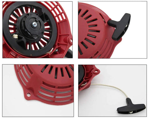 Recoil Pull Starter For GCV190A GCV190LA GSV190AE GC190A GC190LA Replacement 28400 Z0Y 013ZB shown in four angles, red casing and black handle.
