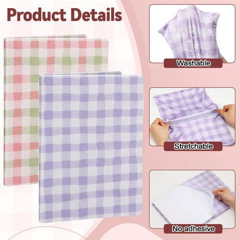 Six Pack Stretchy Book Covers For Hardcover And Paperback Up To 9 By 11 Inches With Aesthetic Floral And Gingham Patterns