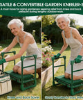 Senior using Heavy Duty Garden Kneeler and Seat with foldable design, tool bag, and soft kneeling pad in outdoor garden.
