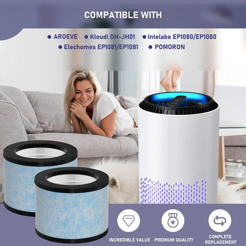 HEPA Replacement Filter Pack That Fits AROEVE Kloudi ToLife FreAire And More Air Purifiers 3 In 1 Filtration Easy Swap Durable 2 Pack