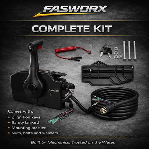 Throttle Control Box 881170A15 Side Mount Gen I For Outboards With 8 Pin 15 Ft Harness Power Trim Tilt Replaces 8M0178521 And 881170A1 By FASWORX On Sale Now