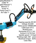 Heavy Duty 220V Electric Tapping Machine With Touch Screen For M3 To M16 Threading, blue unit with servo motor and collet.
