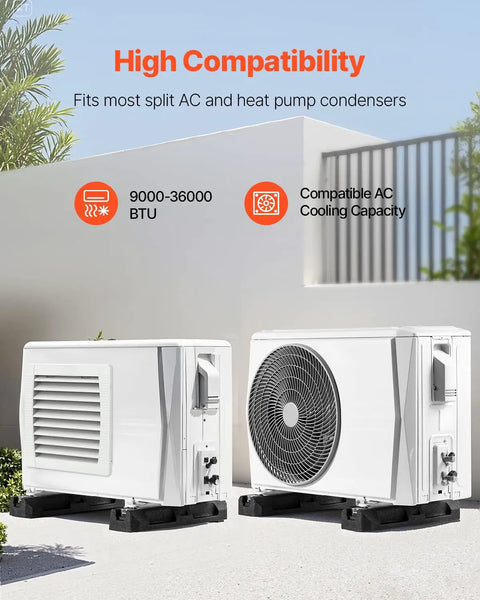 Mini split AC units on Floor Mounting Base Kit For Mini Split AC Systems, Heavy-Duty Rubber Anti-Vibration Pads, Ground Base Pad