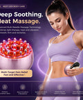 Lymphatic Drainage Massager For Body Sculpting With Microcurrent Light Heat And Vibration To Reduce Cellulite And Stretch Marks On Belly Arms And Legs Today in use on belly with model wearing purple.
