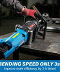 Crafthydro 1600W Electric Hydraulic Rebar Bender Tool For 1 Inch #8 25mm Steel Rod Bending Machine shown in use with steel rebar.