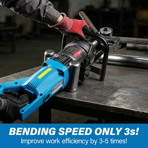 Crafthydro 1600W Electric Hydraulic Rebar Bender Tool For 1 Inch #8 25mm Steel Rod Bending Machine shown in use with steel rebar.