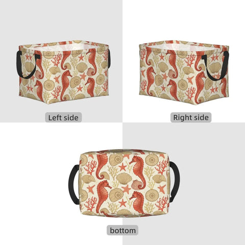 Premium Rectangular Storage Basket For Home Organization Waterproof Fabric Bin With Bold Print Design Perfect For Clothes Quilts Toys And Gear Keep Your Room In Chill Mode, showcasing left side, right side, and bottom views.
