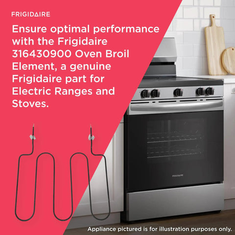 316430900 Oven Broil Element Replacement for Electric Ranges and Stoves shown with black stove in kitchen setting.