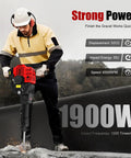 Worker using a 52Cc Gas Jack Hammer With 2.4Hp Two Stroke Engine Plus Two Steel Picks for quick demolition.