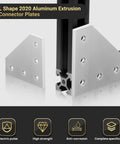 12 Set Corner Bracket Kit For 20x20mm Aluminum Extrusion Profiles With L Shape Joint Plates, shown installed, silver.