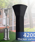 Universal Patio Heater Cover 89H X 33D X 19B Waterproof With Zipper 420D Fabric beside a patio heater outdoors