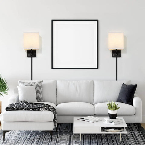 Plug In Wall Sconces With Bulbs Two Pack USB Port And Outlet Black Wall Lamps for Bedroom and Living Room Includes Bulbs Switch On Cord