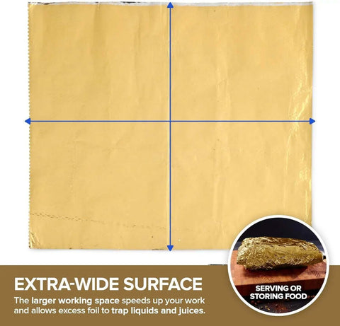 Heavy Duty Aluminum Foil Sheets 12 Inch Pop Up 200 Count Pre Cut For Restaurants And Home Kitchens, extra-wide surface shown.