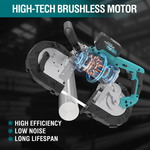 Illustration of 5 Inch Cordless Band Saw With 20V Brushless Motor Not Hot Sparks Portable Deep Cut Tool For Wood And Metal