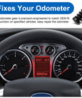 Dashboard displaying odometer reading with Ranger F150 Odometer Gear Kit Replacement With Speedometer Worm Gear For Ford Mazda Mercury Models Solid Fix For Stopped Or Erratic Odometer Readings 1 Pack shown in corner.