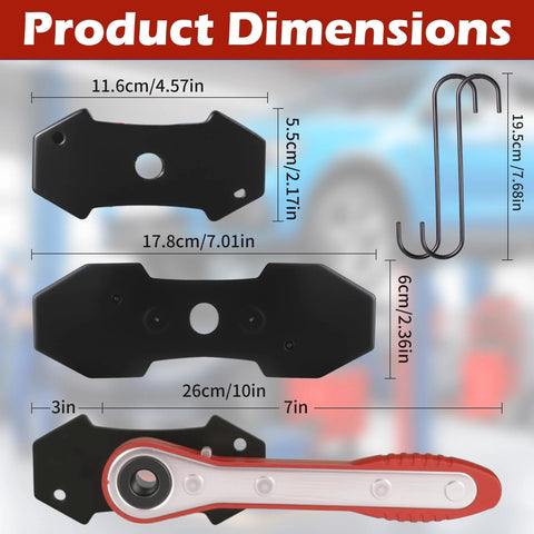 Brake caliper compression tool with magnetic plates and 360° ratchet; extra-large steel plates for sextuple pistons.