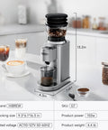 Premium Electric Coffee Grinder With Stainless Steel Conical Burrs And Forty Eight Adjustable Settings For Espresso To French Press on kitchen countertop.