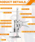Heavy Duty Arm Jacks 2 Pack 440 Lbs Capacity Furniture Lift Tool features labeled components including aluminum alloy body and adjustable height.