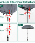 Instructions for assembling clamp umbrella on Two In One Garden Kneeler With Umbrella And Portable Stool For Easy Yard Work.