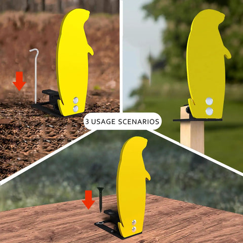 Three Eighths Inch AR500 Auto Reset Prairie Dog Target Popper in three mounting scenarios