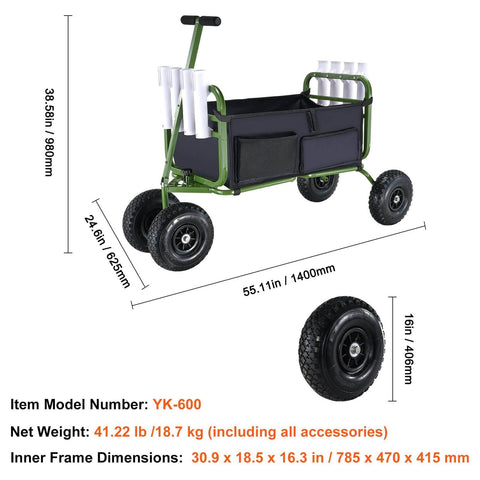 Heavy Duty Folding Fishing Cart With Four 11 Inch Wheels And 300 Pound Load Capacity Rust Resistant Steel Beach Wagon Trolley