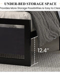 Under-bed storage space of the Kick Back On This Heavy Duty Queen Bed Frame With Modern Headboard And Black Steel Platform, 12.4" height.
