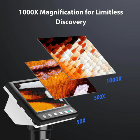 4.3 Inch IPS Digital Microscope 1000X With Built In Lights For Coin Collectors And DIY Lab Projects Crystal Clear Images On A Bright Screen Easy USB Viewing.