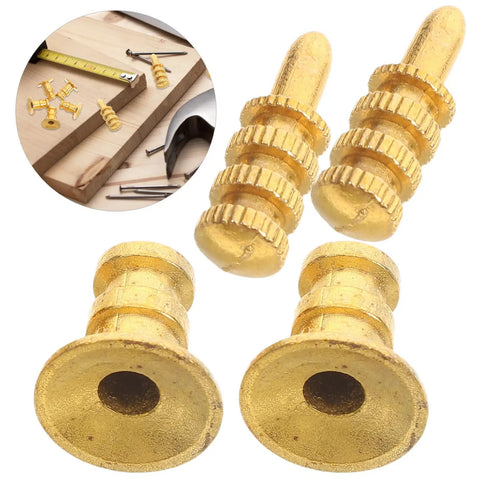 Hidden Shelf Support Bracket Set With Zinc Alloy Dowel Pin Connectors for Cabinet and Bookcase Installation, gold dowels