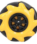 Mecanum wheel with yellow outer shell and black center hub, 60mm, for DIY smart car or robot.