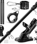 Upgraded 5 Ft Stainless Steel Flagpole Kit With Rock Solid Outdoor Bracket And Smooth 360 Swivel Rings Built Tough showing components like poles and brackets.