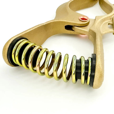 Close-up of spring mechanism on Beefy T Style Welding Ground Clamp Ready For 300 Amp Brass Jaw And 8 Inch Reach Wide Jaw Ground Clamp