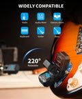 2.4GHz Wireless Guitar System with no lag and ultra-low latency, shown on an electric guitar with rotatable transmitter.