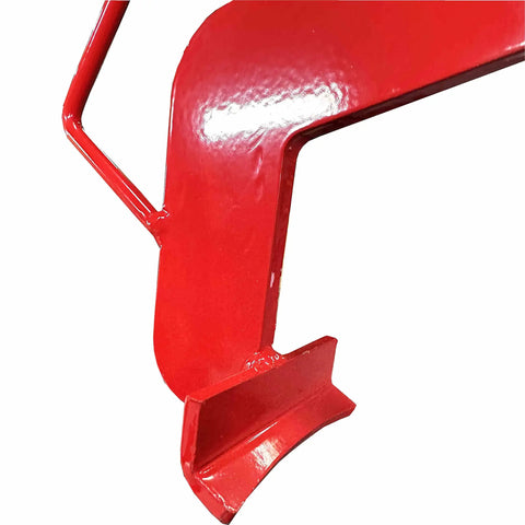 Close-up of Heavy Duty Vertical Drum Lifter For 30 Gal Steel Hoops Pails showing red steel frame detail for secure lifting.