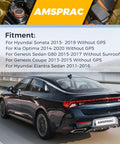 Shark Fin Antenna Cover For Kia Optima 2014-2020 Without GPS fitment chart and sleek black car on a bridge