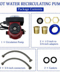 Ditch The Freezing Shower Head And Grab This Smooth Running Hot Water Recirculating Pump Compatible With Grundfos Up15-10Su7P-Tlc 115V 1 25 Hp 3 4 Inch IP44 Quick Hookup package contents including pump, connectors, adapters, and gaskets.