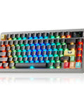 Tri Mode Wireless Mechanical Gaming Keyboard Hot Swap Linear Switches Bluetooth Two Point Four G And Usb C Eight Thousand Mah Battery Drip Layout with RGB backlighting.