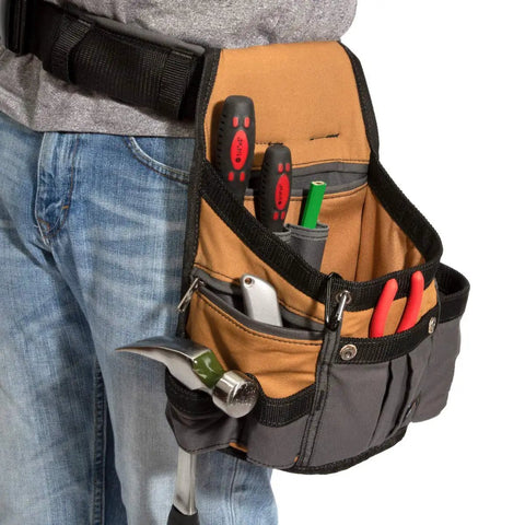 8 Pocket Padded Tool Belt And Utility Pouch With Adjustable 3 Inch Belt Tough As Nails Canvas Build In Tan And Grey