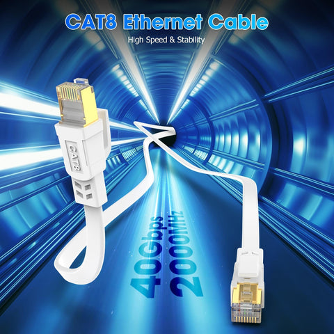 Cat8 Ethernet Cable Ultra Fast 40Gbps 2000MHz Shielded Network Cord For Indoor Outdoor Use 15ft To 100ft Gold Plated RJ45 Connectors