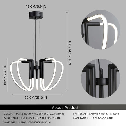 Dope Modern LED Pendant Chandelier With Remote Control Dimmable Hanging Light Fixture For Kitchen And Living Space Adjustable