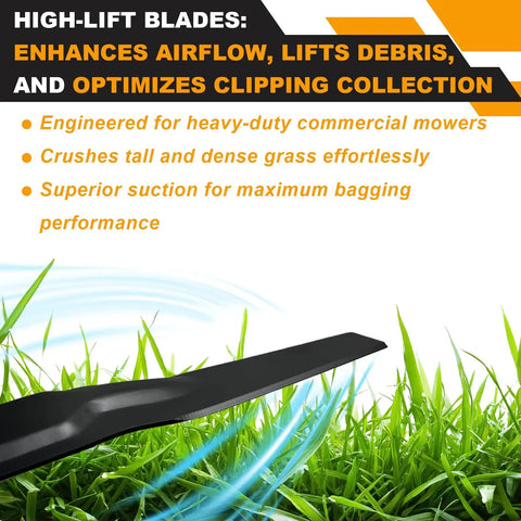 Two Pack Mulching Blades Kit For 21 Inch Deck Honda HRX217 HRX537 Series Lawn Mowers Replacement Upper Blade 72531-VH7-000 Lower High Lift Blade 72511-VH7-000 Easy Install, illustrating improved airflow on grass